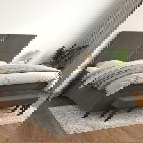 The Living Store Box spring posteljni z vzmetnico temno siv 140x190 cm žamet - Box Spring Postelja, (21489667) Cene
