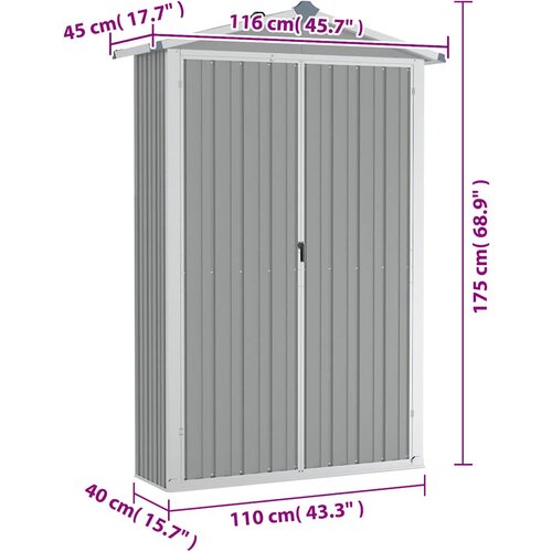  Vrtno spremi&amp;scaron;te sivo 116x45x175 cm od pocinčanog čelika Slike