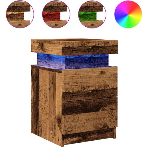 Maison Chic Nočna omarica - Nočna miza z LED starinski les 35x39x55 cm inženirski les, (21688369) Cene