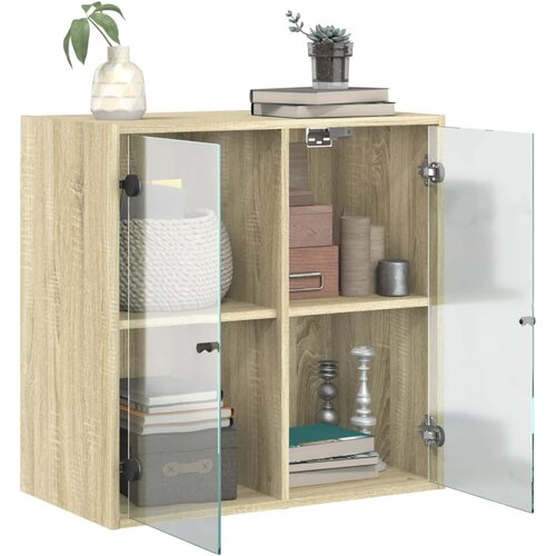  Zidni ormarić sa staklenim vratima boja hrasta 68x37x68,5 cm Slike