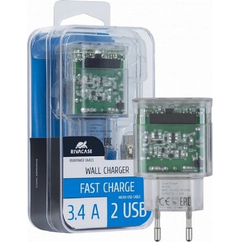 Rivacase Hišni polnilec va4123 td1 3,4a 2x usb + podatkovno polnilni kabel micro usb - prozoren Cene