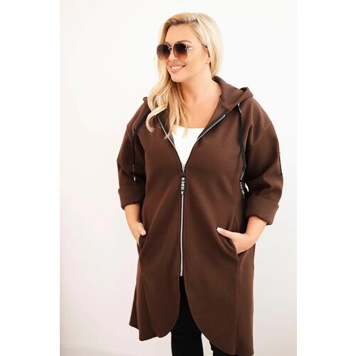 Kesi Włoski Elegant Plus Size women&amp;#039;s coat with a collar and large pockets fango Slike