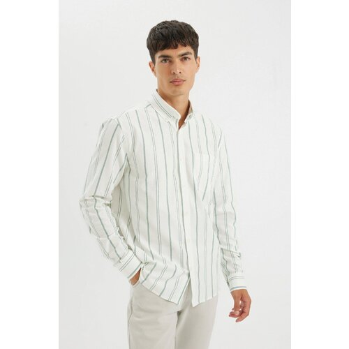 Defacto Regular Fit Polo Collar Striped Oxford Long Sleeve Shirt Slike