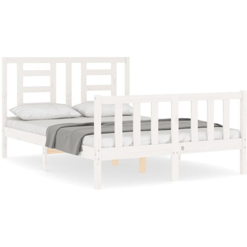 VidaXL Posteljni okvir z vzglavjem bel 140x190 cm trden les, (20642839) Slike
