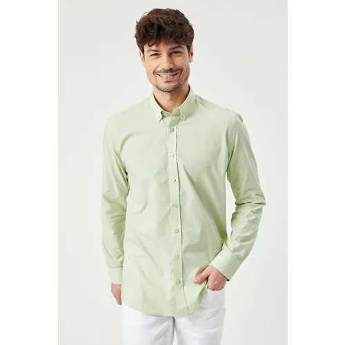 ALTINYILDIZ CLASSICS Men's Green Slim Fit Slim Fit Shirt with Buttons and Collar Pattern