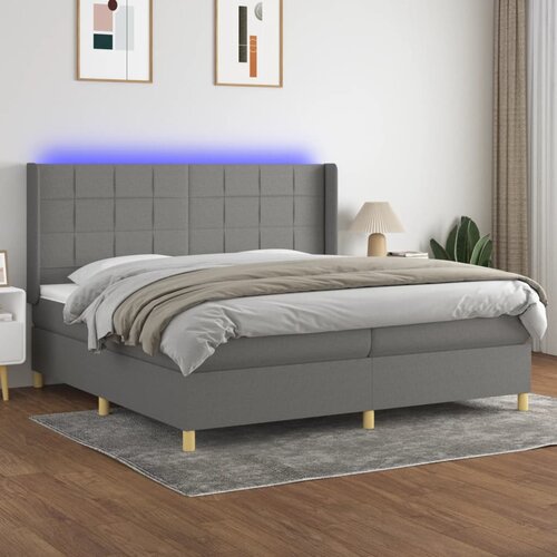  Krevet box spring s madracem LED tamnosivi 200x200 cm tkanina Cijene