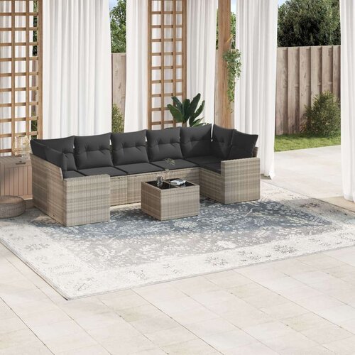 vidaXL 8-dijelni set vrtnih sofa od poliratana s jastucima svjetlosivi Cijene