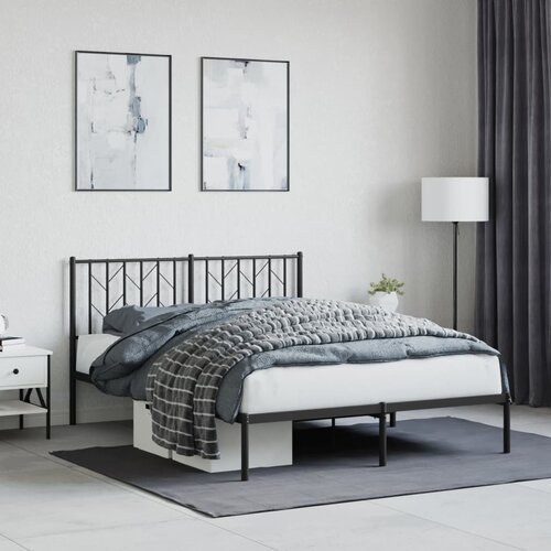 VidaXL Kovinski posteljni okvir z vzglavjem črn 135x190 cm Slike