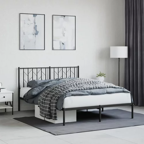 vidaXL Kovinski posteljni okvir z vzglavjem črn 135x190 cm