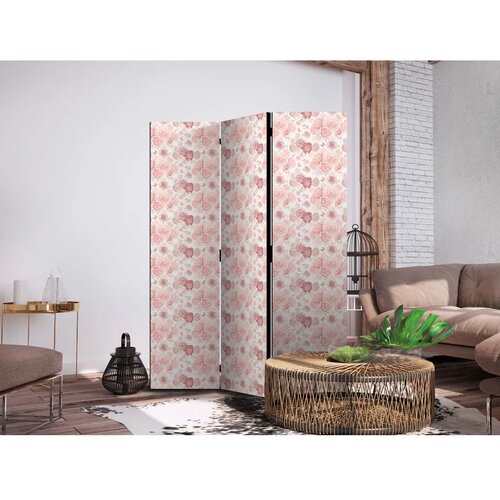  Paravan - Pink Blossoming - Flowers in Warm Colors on a White Background 135x172 Cene