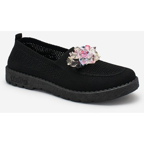 Resti Black women's fabric moccasins with crystals Fezens Cene