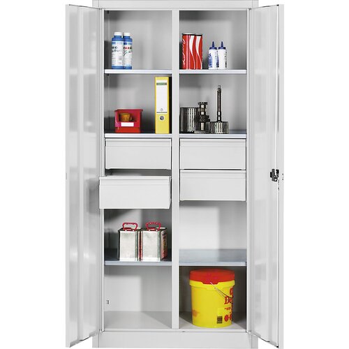 C+P Omara za material iz jeklene pločevine, 6 polic, 4 predalov, VxŠxG 1950 x 930 x 500 mm, svetlo siva Cene
