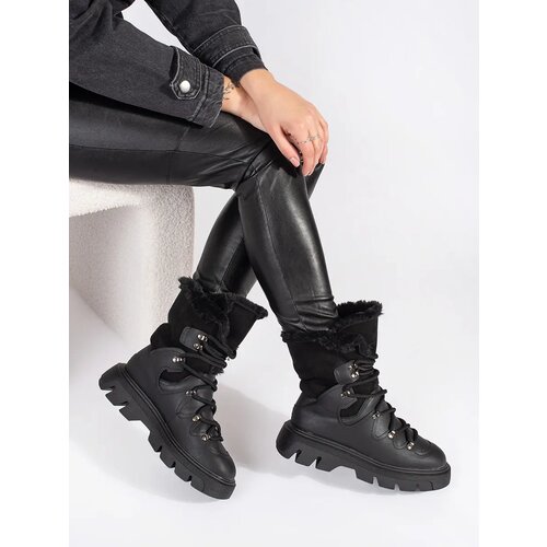 SEASTAR Women's black lace-up snow boots with fur on the platform Cene