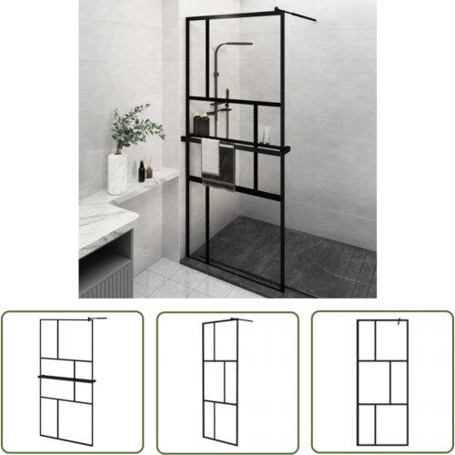 The Living Store Pregrada za tu&amp;scaron; s polico črna 100x195 cm ESG steklo in aluminij - Stena Za Tu&amp;scaron;, (21745258) Slike