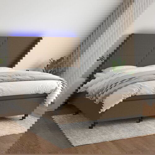 The Living Store Box spring postelja z vzmetnico LED temno rjava 140x200cm blago - Box Spring Postelja, (21517769) Cene
