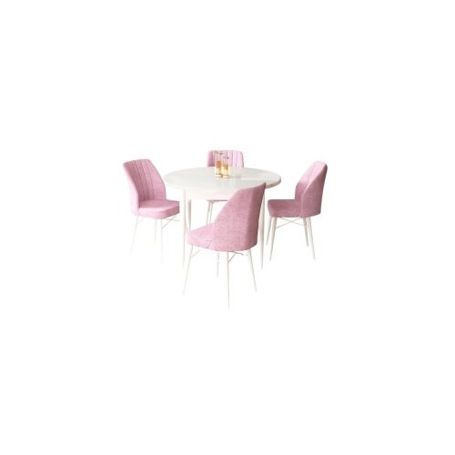 Hanah home Set Trpezarijski sto i 4 stolice, Bijelo-roza Slike