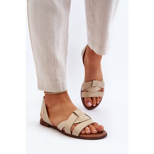Kesi Zazoo Comfortable leather slip-on sandals, beige Cene