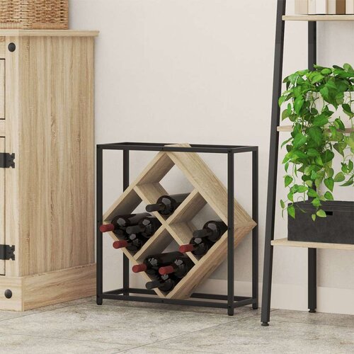  Stalak za vino Sonoma hrast Crna Iverica Metal Srednji Slike