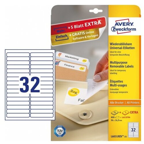 Avery Zweckform Odstranljive univerzalne etikete 96 x 16,9 mm Slike