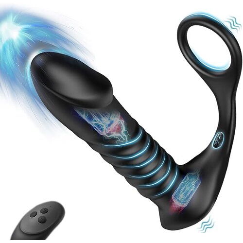 Paloqueth Thrusting Anal Lock Prostate Massager with Remote Control Black Cene