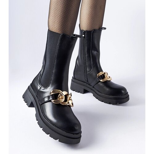 Gemre Black ankle boots with chain Thierry Cene