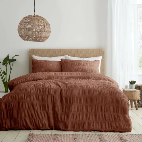 Catherine Lansfield Oranžna posteljnina za zakonsko posteljo 200x200 cm Seesucker –