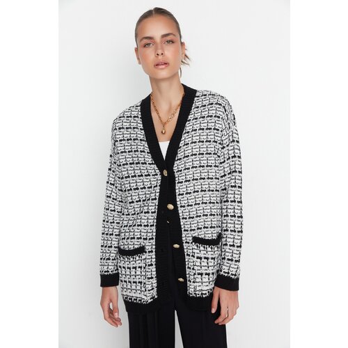 Trendyol Black Wide Fit Tweed Look Glittery Knitwear Cardigan Cijene