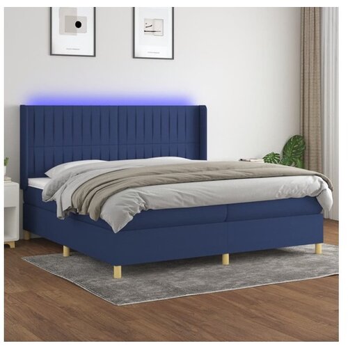  Box spring postelja z vzmetnico LED modra 200x200 cm blago Cene