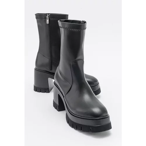 LuviShoes TARTLE Black Leather Platform Heeled Women's Boots