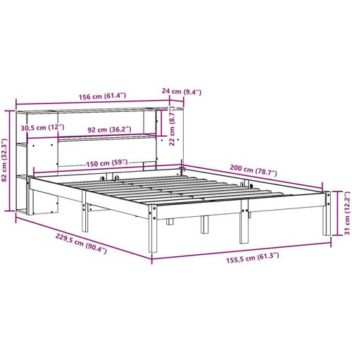 VidaXL Krevet s regalom z knjige bez madraca bijeli 150x200cm borovina Slike