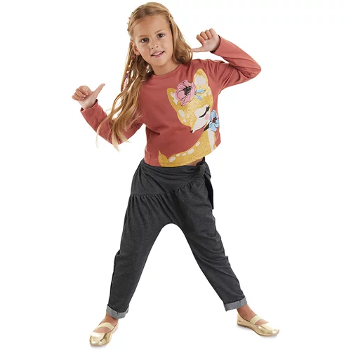Mushi Gazelle Girl Kid's Crop-Top T-shirt, Denim-Looking Pants Suit
