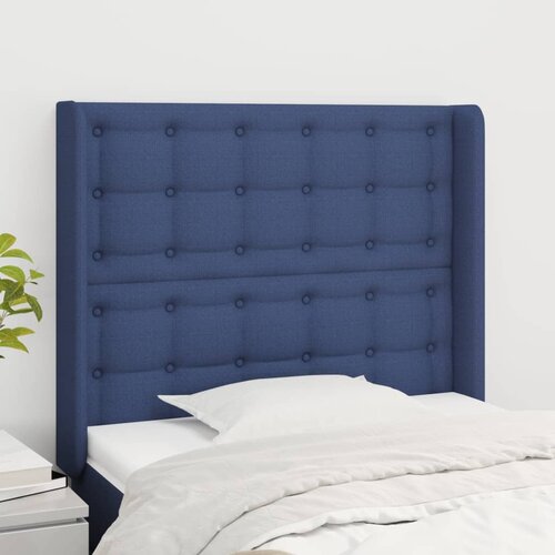 VidaXL Uzglavlje s u&amp;scaron;ima plavi 103x16x118/128 cm od tkanine Slike