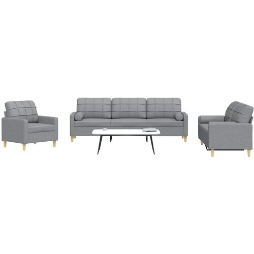 VidaXL 3-dijelni set sofa s jastucima svjetlosivi od tkanine Slike
