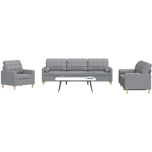 vidaXL 3-dijelni set sofa s jastucima svjetlosivi od tkanine