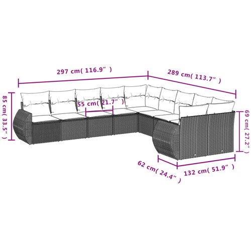  10-dijelni set vrtnih sofa s jastucima crni od poliratana Crna 71 x 62 x 69 cm Slike