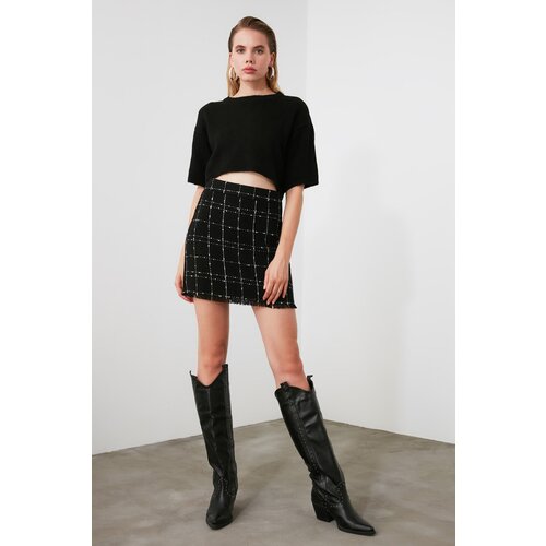 Trendyol Black Tassel Detailed Tweed Mini Skirt Cene