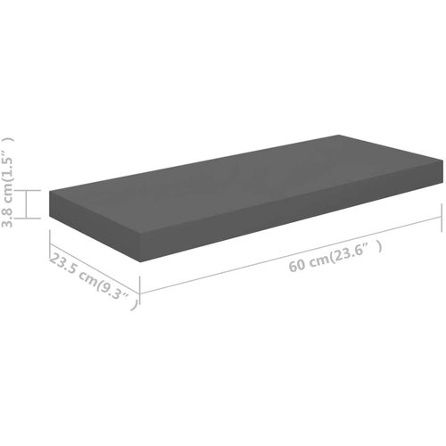 VidaXL Stenske police 4 kosi visok sijaj sive 60x23,5x3,8 cm MDF Slike