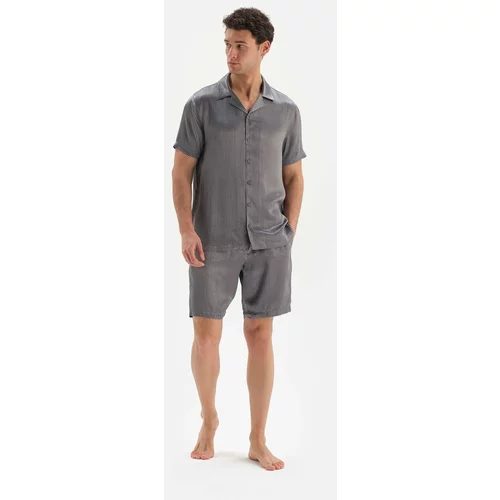 Dagi Gray Short Sleeve Jacquard Satin Groom Pajamas Set
