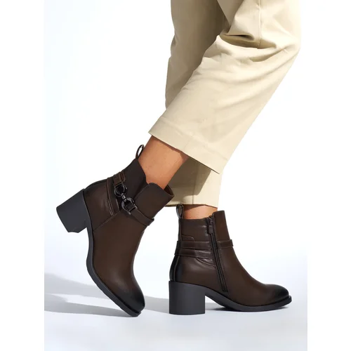 Shelvt Brown women's ankle boots on a heel