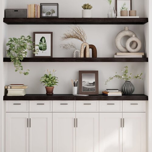 The Living Store Stenska polica temno rjava 160x40x(2-6) cm trdna hrastovina - Stenska Polica, (21554482) Slike