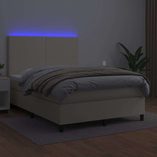  Krevet box spring s madracem LED krem 140x190cm od umjetne kože Slike