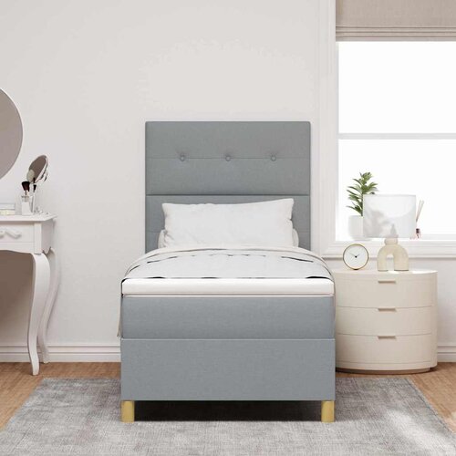  LED Box Spring Krevet Svijetlo siva 90 x 200 cm tkanina Svjetlosiva Slike