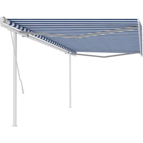 vidaXL tenda na ručno uvlačenje sa stupovima 5 x 3,5 m plavo-bijela