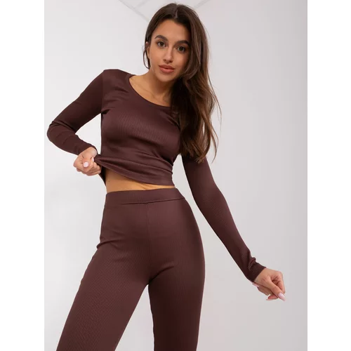 Fashion Hunters Dark brown casual set with flared trousers