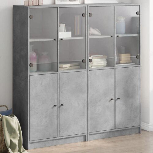 VidaXL Regal za knjige s vratima boja betona 136x37x142 cm drveni Slike