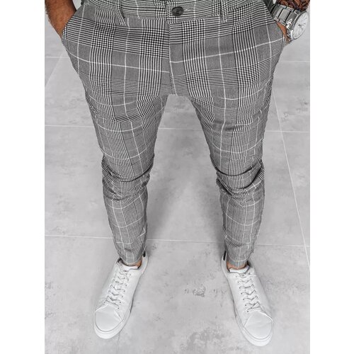 DStreet Men's Light Grey Checkered Chino Trousers Cene