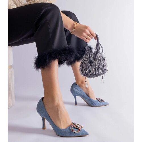 Gemre Blue heels adorned with colorful rhinestones Callsa Cene