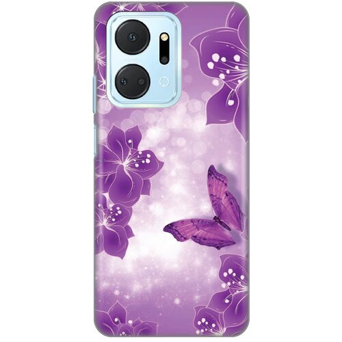 silikonska maska za Honor X7a Butterfly And Flowers Print ljubičasta Slike