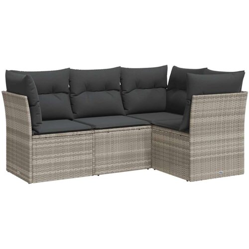 VidaXL 4-dijelni set vrtnih sofa s jastucima svijetlosivi poliratan Slike
