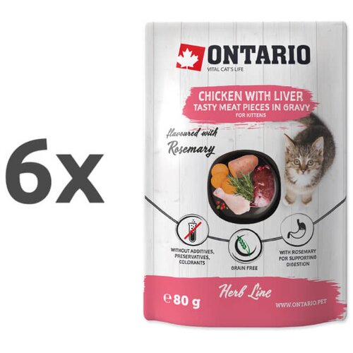 Ontario Kitten Herb Line vrečka - pi&scaron;čanec in jetra - 80 g 6 x 80 g Cene